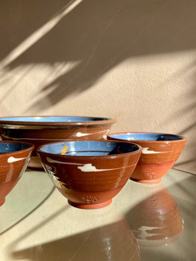 Set of 7 Vintage H&F Terrybaun Irish Pottery Bowls,  Slipware Glazed