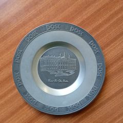 Mullingar pewter ash tray with post logo around the edge and GPO in centre.
