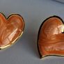Gold Heart Marbled Orange Enamel Earrings Image 4