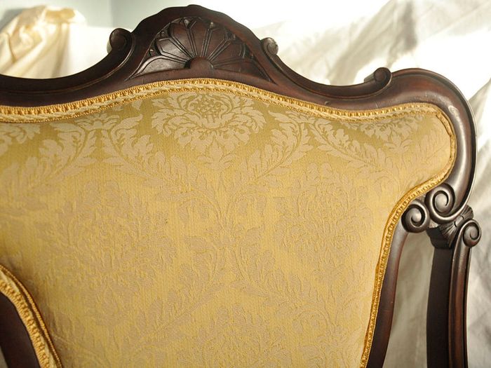 Antique Yellow brocade and mahogany chair