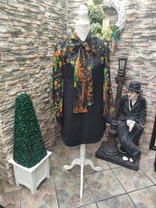 Vintage 60s 70s black pussy-bow mini dress