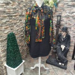 Vintage 60s 70s black pussy-bow mini dress