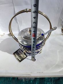 Vintage 1980s Art Deco Chrome & Cobalt Blue Glass Jam Jar