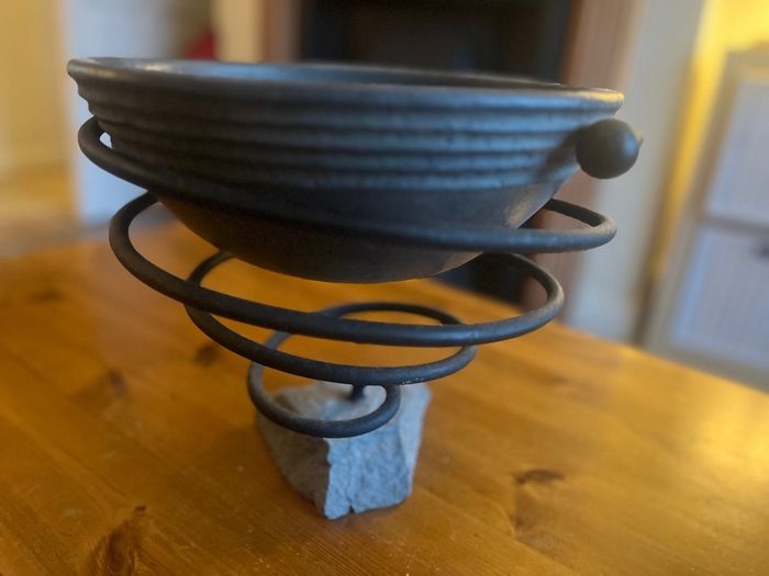 Handcrafted Irish stoneware bowl and iron stand