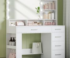 Vanity Dressing Table LED Mirror 5 Drawers White