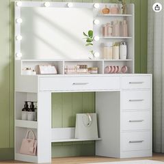 Vanity Dressing Table LED Mirror 5 Drawers White
