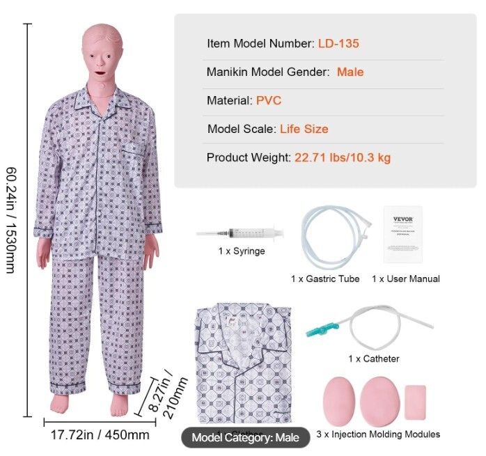 Nursing Training Manikin  Life Size Male or Female Patient Care Simulator for Education & Clinical Skills Training