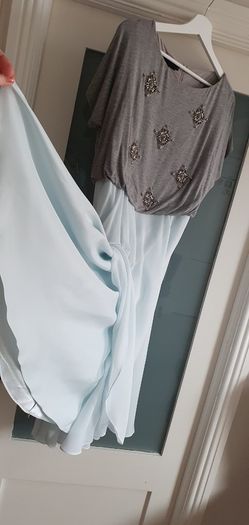 TED BAKER jewelled jersey top with aqua silk skirt Sz 3 (Fit 12-14UK) - Rrp 225 (New)
