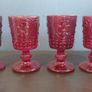 Fabulous Vintage Retro Set of Four Matching Small Universal Footed Red Glasses with a Fleur de Lis Relief Pattern - Perfect for Halloween Image 6
