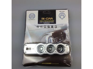 In Car Triple Socket USB Port 3-Way Multi Socket Auto Car Lighter