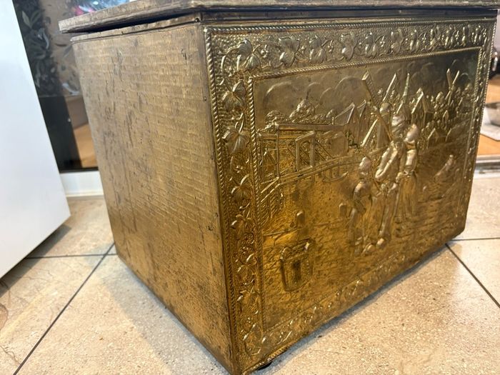 Large Vintage Ornament Embossed Brass coal or log storage box