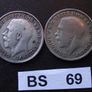 Great Britain. George V. 2 Silver coins@3p (1920+1921) Image 3
