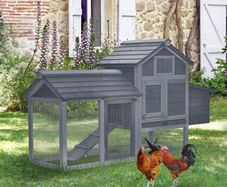Small Chicken Coop with Run Hen House Poultry Nesting Box Grey 150.5 x 54 x 87cm