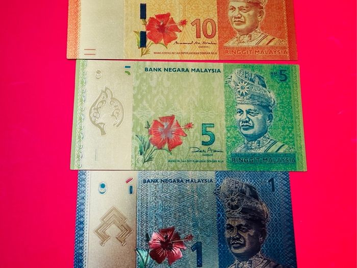 Malaysia. 1/ 5 / 10 Ringgit  Gold Foil Banknotes