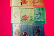 Malaysia. 1/ 5 / 10 Ringgit  Gold Foil Banknotes