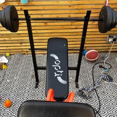 Weight bench and weights.