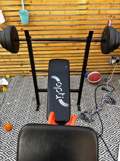 Weight bench and weights.