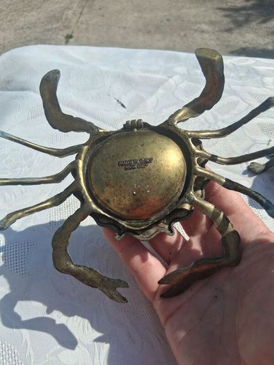 Midcentury Italian Crab and Frog Brass Ashtrays
