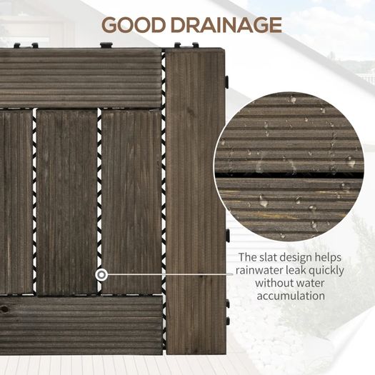 27 Pcs Wooden Interlocking Decking Tiles, 30 x 30 cm Outdoor Flooring Tiles, 2.5 per Pack, for Patio, Balcony, Terrace, Hot Tub, Charcoal Grey