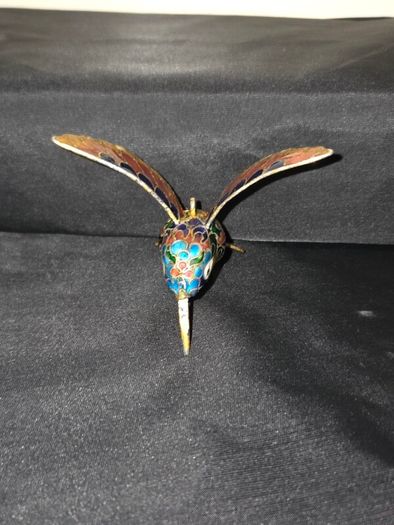 Vintage Enameled Cloisonne Hummingbird Christmas Ornament