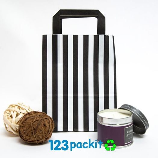 Lot of 20 pcs Black stripe Candy bags with handles size 18 x 23 x 8 cm excellent for parties, b'day, wedding, candy cart , Sweet bags with handles