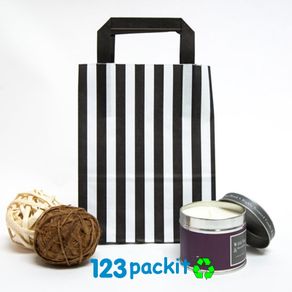 Lot of 20 pcs Black stripe Candy bags with handles size 18 x 23 x 8 cm excellent for parties, b'day, wedding, candy cart , Sweet bags with handles