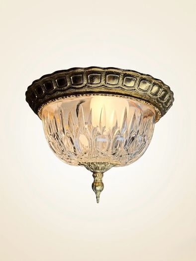 Elegant Vintage Pendant Chandelier Brass and Cut Glass Ceiling Lamp