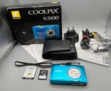 Nikon Coolpix S3100 Digital Compact Camera Working - Blue - Full Kit - Boxed