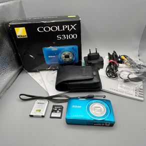 Nikon Coolpix S3100 Digital Compact Camera Working - Blue - Full Kit - Boxed