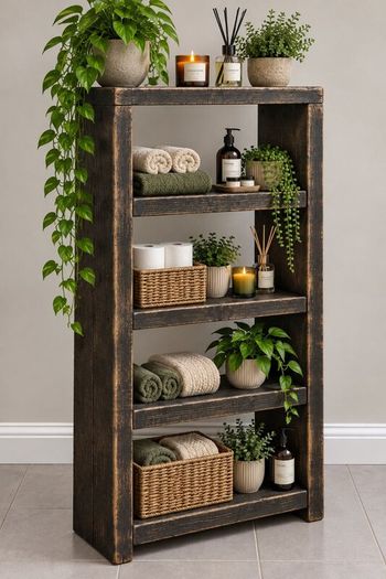Handmade Rustic Bathroom Tall Shelving Unit