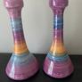 Set of Two beautiful tall coloured ceramic signed candle holders Image 3