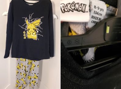 Cosy Pokemon Pikachu two piece fleece pyjama set, size 8 to 9 years 134cm.