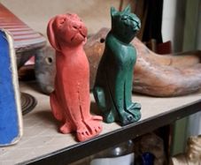 Vintage Wooden Dog & Cat