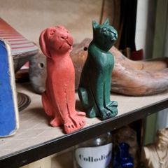Vintage Wooden Dog & Cat