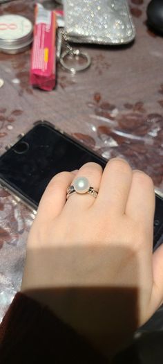 Perlaviva Genuine Freshwater Pearls in Rhodium-Plated 925 Silver Ring