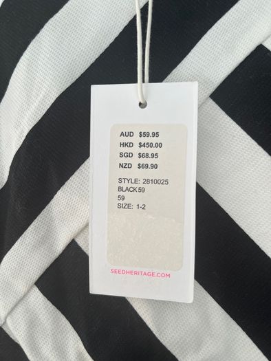 Seed Heritage Black & White striped dress Sz1-2 BNWT