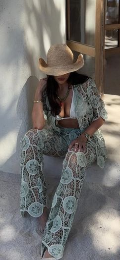 two piece crochet trousers and shirt