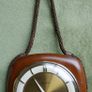 Vintage Junghans Exacta Wall Clock Mid Century Wood Frame Rope Trim Mcm (works Well) Image 2