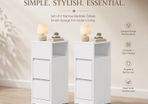 Set of 2 Narrow Bedside Tables with 2 Drawers  White