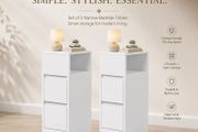 Set of 2 Narrow Bedside Tables with 2 Drawers  White