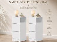 main image for ad Set of 2 Narrow Bedside Tables with 2 Drawers  White