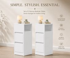 Set of 2 Narrow Bedside Tables with 2 Drawers  White