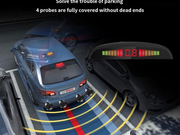 Car Auto Vehicle Reverse Backup System with 4 Parking Sensors Distance Detection Radar + LED Distance Display + Sound Warning - Black (FREE POSTAGE)