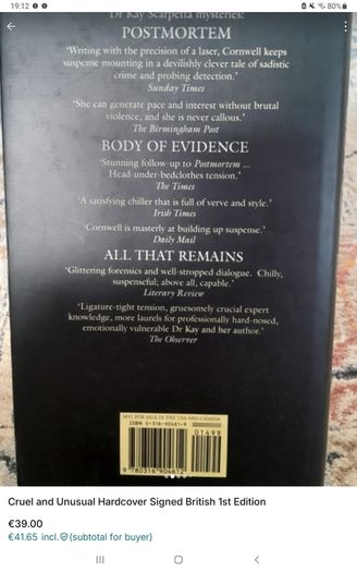 Cruel and Unusual Patricia Cornwell 1st Edition Signed Hardback with Dust Cover