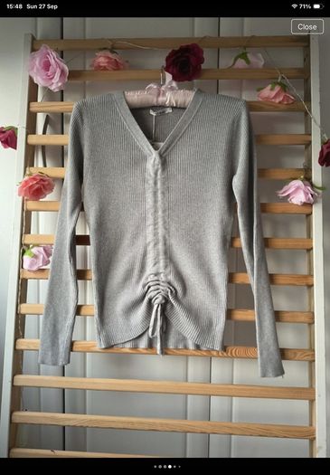 jumper Bnwt grey vneck long sleeve grey drawstring detail jumper m/l