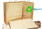 Lot of 100 pcs Eco Friendly Brown carrier bags job lot supplier rate free collection size Size 24 cm x 11 cm x 31 cm Excellent for shop, retail, kraft, home baking, gifts, art shops, corporate, adult shops