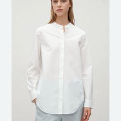 COS White Cotton Grandad Collar Shirt Blouse