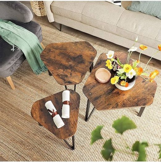 MASSIVE SALE Nesting Coffee Table, Set of 3 End Tables for Living Room, Stacking Side Tables, Sturdy and Easy Assembly, Steel Frame, Industrial Style, Rustic Brown and Black