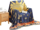 Decorative 100% Cotton Woven Throw Blanket Sofa Towel Cotton Warm Slipcover 130 x 180cm (Sun Moon Stars)