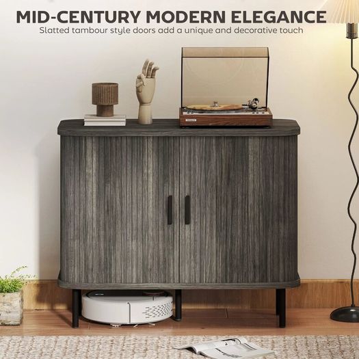 Modern Sideboard Storage Cabinet with Slatted Tambour Sliding